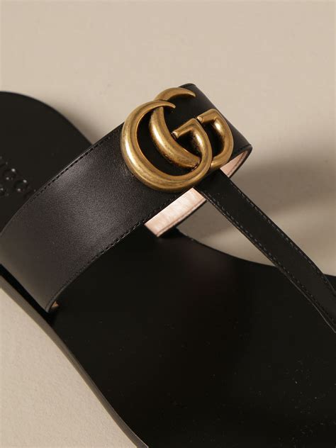 gucci black marmont sandals|gucci marmont flat leather sandals.